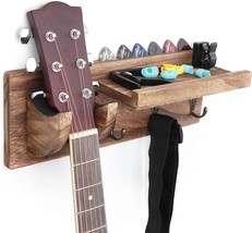 Bikoney Guitar Wall Mount Guitar Hanger Shelf Wood Guitar Hook With Pick... - £31.09 GBP
