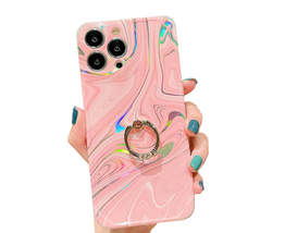 Anymob iPhone Case Pink Laser Gradient Glitter Marble Ring Holder Stand Soft  - £19.97 GBP