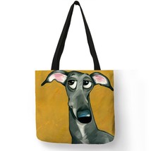 Customize Shopping Tote Greyhound Black Dog Print Women Lady Fashion Fabric Hand - £11.18 GBP