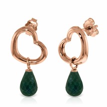 6.6 Carat 14K Rose Gold Heart Gemstone Earrings w/ Dangling Natural Emeralds - £382.09 GBP