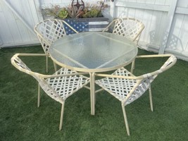 Vintage MCM Brown Jordan THINLINE Aluminum Vinyl Strap Pool Chairs Table - $792.00