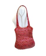 Womens Satin Red Floral Beaded Embroidered Shoulder Bag 12 X 12 Snap Clo... - £22.97 GBP