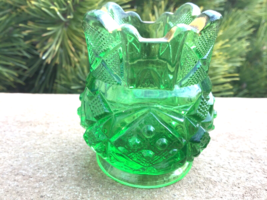 Victorian Glass Toothpick Holder Green Sunbeam Pattern Mckee 1898-1902 - $54.07