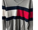 Tommy Hilfiger Sweater Mens Large Colorblock Grey  V Neck Preppy Academia - £12.05 GBP