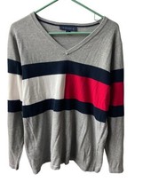 Tommy Hilfiger Sweater Mens Large Colorblock Grey  V Neck Preppy Academia - £12.05 GBP