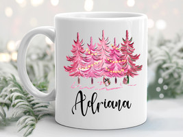 Personalized Pink Christmas Tree Mug, Custom Name Ceramic Mug, Pink Xmas... - £13.36 GBP