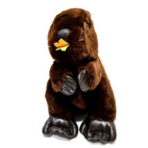 Vintage 1987 Dakin Plush Dark Brown Beaver Stuffed Animal Vinyl Paws Tail 10&quot; - £12.70 GBP