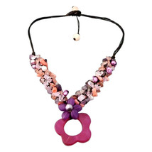 Purple Floral Cluster Nugget Agate-Pearl Necklace - £10.29 GBP