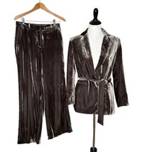 Ann Taylor Crushed Velvet Pants Suit Set Belted Blazer Velour Women Size 4 - £46.60 GBP