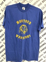 vintage 80s  NOS Downerwear T Shirt Montoursville Warriors Blue Yellow 5... - $87.17