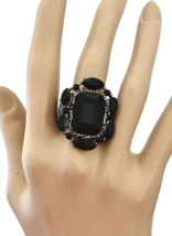 Vintage Inspired Black Acrylic Crystals Adjustable Stretchable Statement Ring - £13.66 GBP