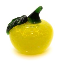 Vintage Art Glass Hand Blown Paperweight Vegetable Yellow Tomato Leaf 2.5&quot; - £11.84 GBP