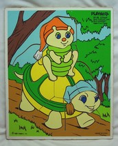 VINTAGE 1985 PLAYSKOOL GLO FRIENDS TURTLE &amp; HOPPER WOODEN FRAME TRAY PUZZLE - £12.80 GBP