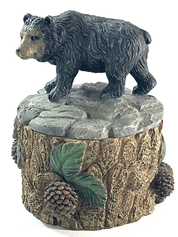 Black Bear Trinket Box Rustic Look Resin 4” Tall - $7.18