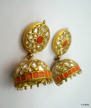 20kt Vintage Antique Handmade Gold Jewelry Kundan Polky Earrings - £1,581.63 GBP