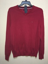 Tommy Hilfiger Men&#39;s Red V-Neck Sweater Long Sleeve Outerwear Flag Logo sz XL - £44.06 GBP