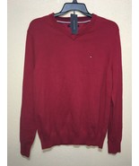 Tommy Hilfiger Men&#39;s Red V-Neck Sweater Long Sleeve Outerwear Flag Logo ... - $35.94 CAD