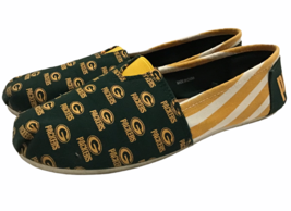 Green Bay Packers Shoes Womens Sz Med 7 7.5 NFL Pattern Canvas Football ... - $46.80