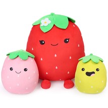 Strawberry Plush Pillow, Set Of 3, 12&#39;&#39;, 7&#39;&#39; And 6&#39;&#39;, Squishy Fruit Stuffed Plus - £31.49 GBP
