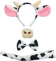 4 Pcs Halloween Milk Cow Headband Nose Bow Tie Tail Cow Ears Horns Hair Hoops Bo - £18.79 GBP