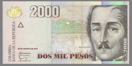 Colombia P457, 2000 Peso, Gen. Sanander / Casa de Moneda bldg - see UV i... - £2.18 GBP
