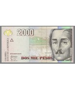 Colombia P457, 2000 Peso, Gen. Sanander / Casa de Moneda bldg - see UV i... - £2.19 GBP