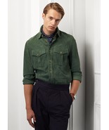 Green Suede Leather Shirt Jacket for Men Size XS S M L XL XXL 3XL Custom Made - £113.51 GBP