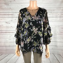 CALVIN KLEIN 3/4 Sleeve Black Floral Chiffon De Crepe Blouse NWOT MEDIUM - £10.32 GBP