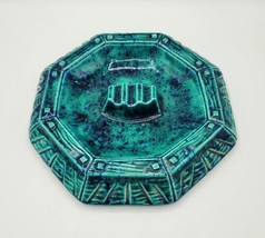 Vtg MCM 10.75&quot; Octagonal Green &amp; Blue Speckled Ceramic Art Pottery Cigar... - £23.48 GBP