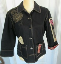 Faith  Wearable Art  Embroidered Beaded Black Denim Jacket size M - $14.99