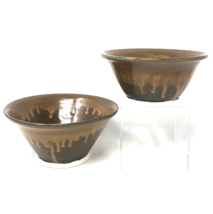 VTG Studio Art Pottery Ceramic Nesting Bowls Brown Drip Glaze Artist Signed Set - $32.99