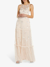Adrianna Papell Beaded Tiered Gown in Flaxen - £189.01 GBP