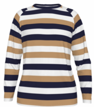 Contrast of horizontal lines tan black and white Men&#39;s t-shirt with raglan sleev - £31.29 GBP