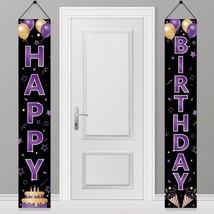 Purple Gold Happy Birthday Door Banner Decorations For Women Girls, Purple Happy - £20.77 GBP