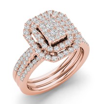 Authenticity Guarantee 
14K Rose Gold 3/4ct TDW Diamond Cluster Halo Bridal Set - £1,329.37 GBP