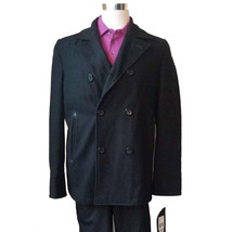 Black Rivet Men Pea Coat Size L Black Wool Blend  - £194.44 GBP