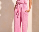 Tribal Cotton Gauze Button-Front Jumpsuit With Sash Flamingo - $59.00