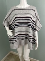 Women&#39;s Ann Taylor LOFT Gray Striped Poncho Sweater Poncho Sz Medium - £22.52 GBP