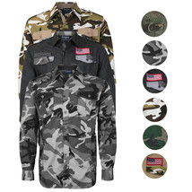 Men&#39;s US Military American Long Sleeve Button Up Camo Casual Dress Shirt - £20.94 GBP