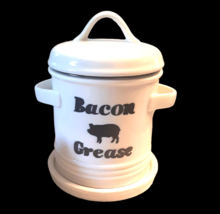 White Ceramic Bacon Grease Container w/ Strainer and Base Plate Farmhous... - $37.38