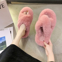 Winter Women House Furry Slippers Fashion Faux Warm Comfortable Women Flats Fema - £23.75 GBP