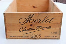 Vintage 2005 Wood Wine Crate Box Merlot Christian Moueix France 20x13x6.5 - £15.98 GBP