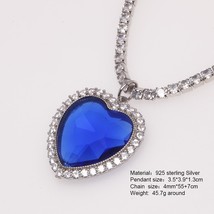 Real 925 Sterling Silver The Heart of the Ocean Necklace Blue Created Diamond Zi - £161.21 GBP