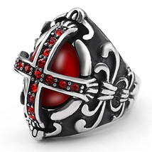 Men's Retro Stainless Steel Ring Vintage Knight Cross Finger Rings Jewelry  Red  - £11.86 GBP