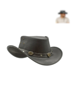 Hat Cowboy, Genuine Black Leather Western -FI006- - $54.00