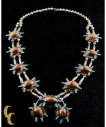 Navajo Brown Speckled Shell &amp; Turquoise Sterling Silver Naja Necklace - $1,782.00