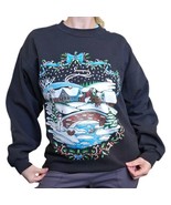 Winter Snowscape Sweatshirt Mens Medium Vintage 90s Reindeer Christmas S... - $48.20