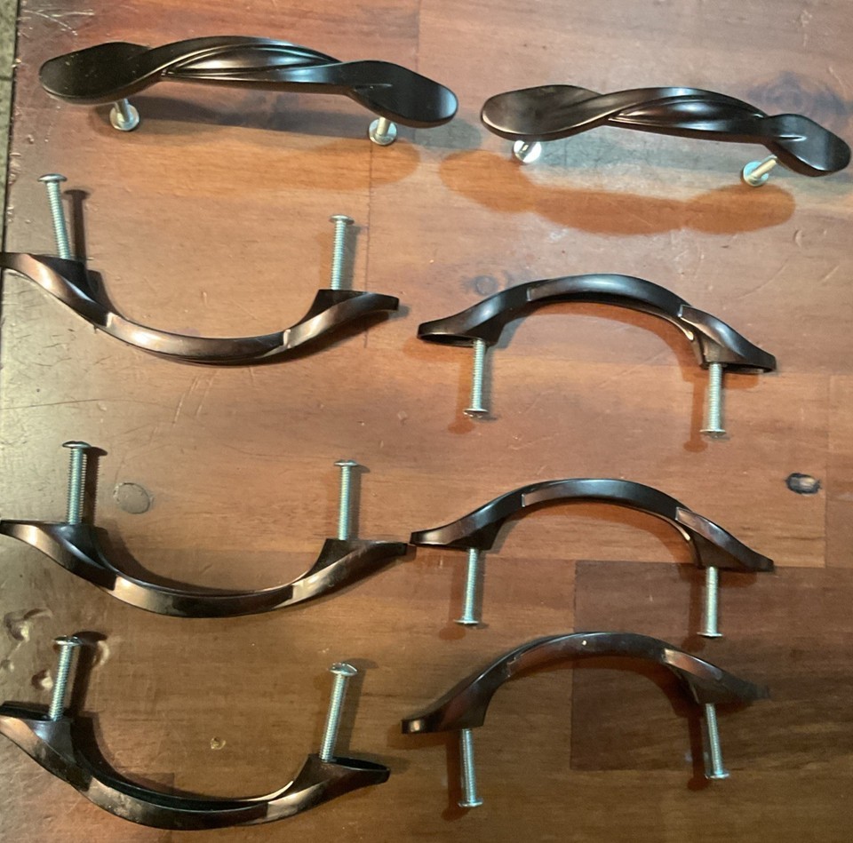 Lot 8 Bronze Tone Twisted Metal Cabinet Door Pulls Handles Mount Screws 3” Apart Item image 2