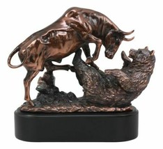 Wall Street Stock Market Charging Bull Trouncing Bear Statue With Pedest... - $104.99