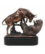 Wall Street Stock Market Charging Bull Trouncing Bear Statue With Pedest... - £83.92 GBP